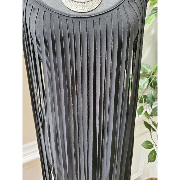 Stilletto's Black Polyester Round Neck Strappy Ruffle Knee Length Party Dress S - Picture 3 of 12